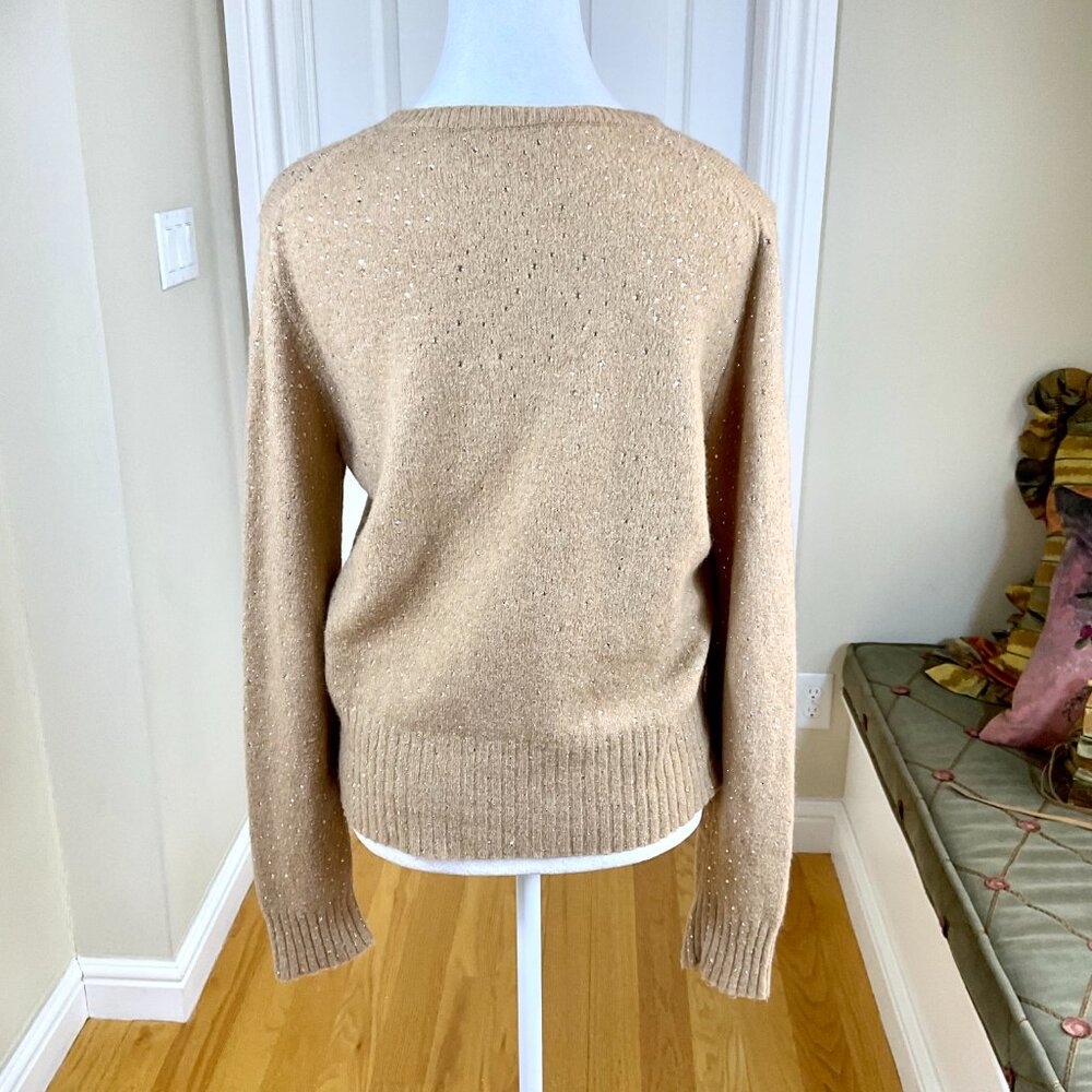 X J Crew Sweater Tan Camel with Rhinestones Merino Wool Alpaca Blend (L) - Picture 3 of 8